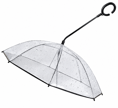 Clear dog umbrella with built-in leash and C-shaped handle
