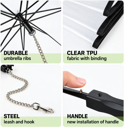 Durable ribs, clear TPU, steel leash and handle